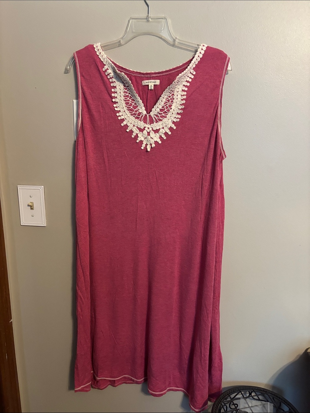 Max Studio Sleeveless Crochet-Trim Swim Coverup - Rose
